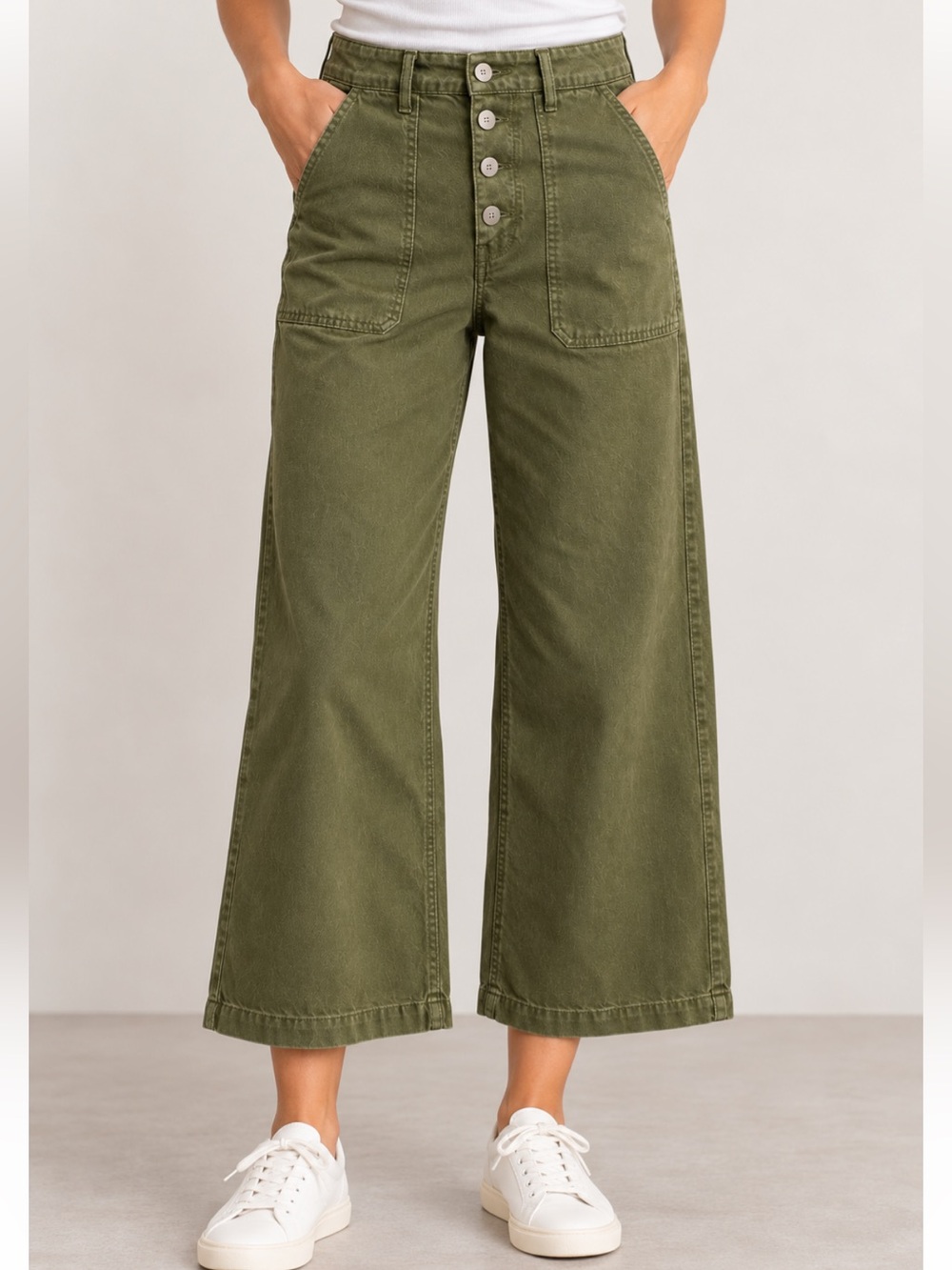 Madewell High Rise Wide Leg Utility Pants Olive Green Size 24